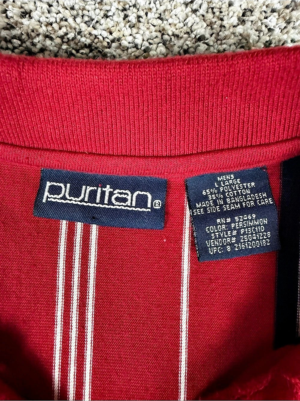 Vintage Sz Large Men’s Puritan Vertical Striped Polo Shirt Red White Blue - Picture 4 of 8